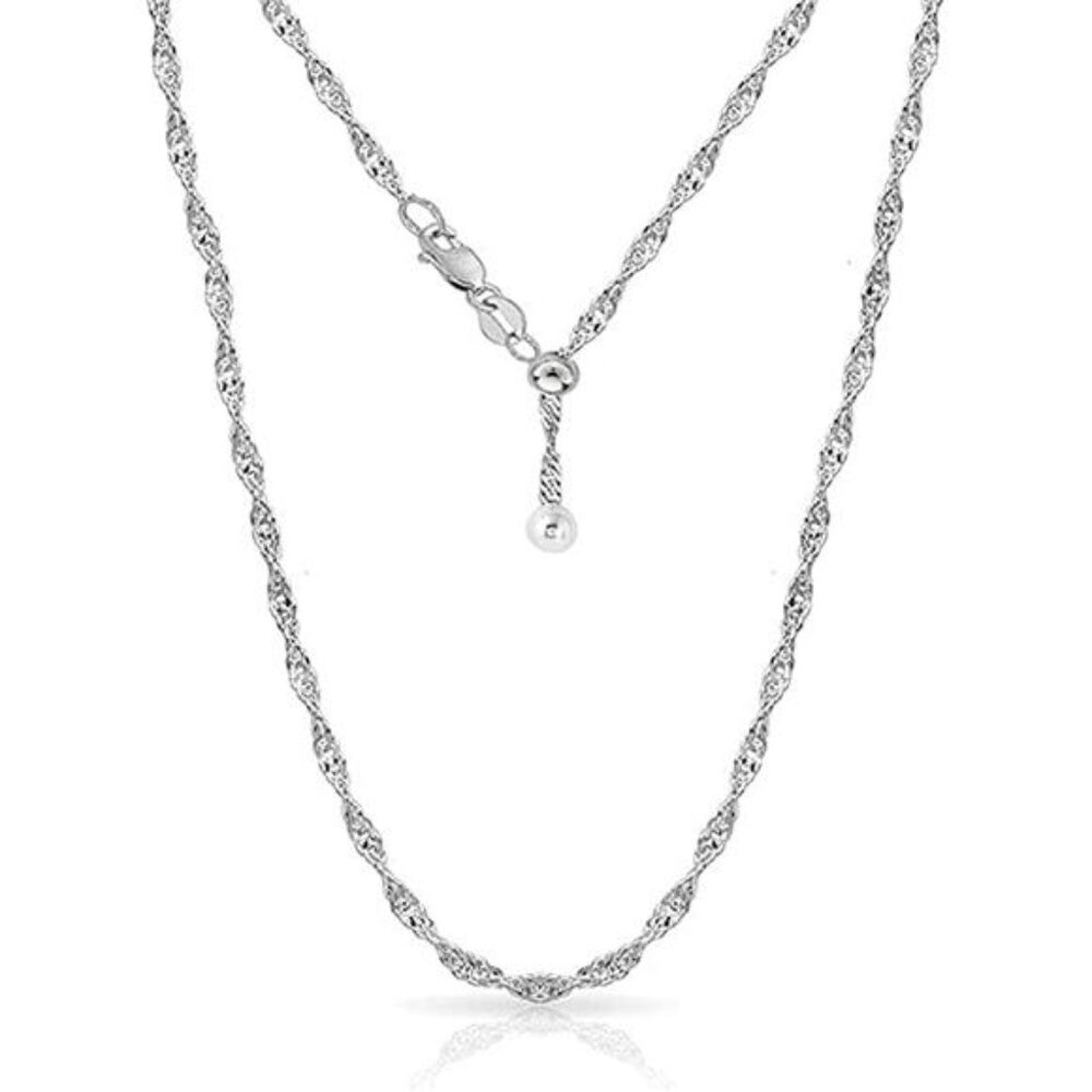 925 Sterling Silver Italian Solid 1.5MM Singapore Twist Adjustable 14-24 Inch
